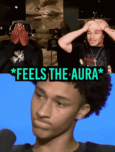 A Man Covering His Face With His Hands And The Words Feels The Aura GIF
