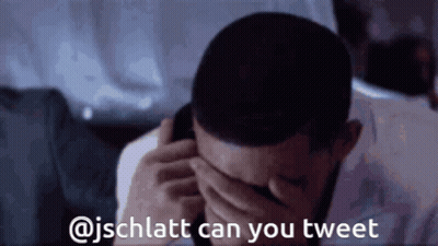 A Man Covering His Face With His Hands And The Words " @Jschlatt Can You Tweet " Above Him GIF