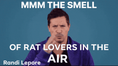 A Man Covering His Nose With His Hand And A Caption That Says ' Mmmm The Smell Of Rat Lovers In The Air ' GIF
