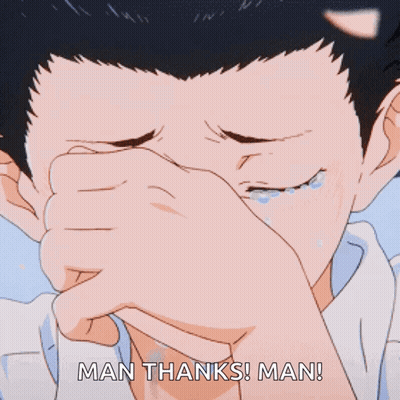 A Man Crying With The Words Man Thanks Man Written Below Him GIF