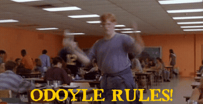 A Man Dancing In A Cafeteria With The Words Odoyle Rules GIF