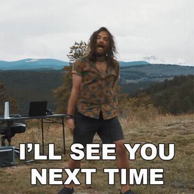 A Man Dancing In A Field With The Words I 'Ll See You Next Time Below Him GIF