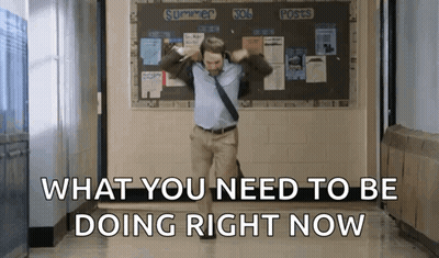 A Man Dancing In A Hallway With The Words What You Need To Be Doing Right Now GIF