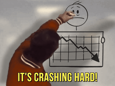 A Man Drawing A Graph With The Words It 'S Crashing Hard Below It GIF