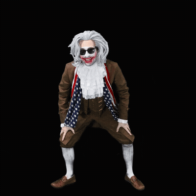 A Man Dressed As Benjamin Franklin Is Wearing A Scarf With The American Flag On It GIF