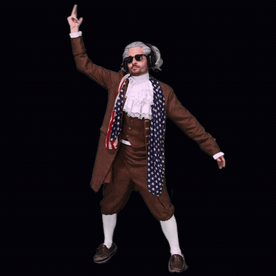 A Man Dressed As Benjamin Franklin Wearing Headphones And Sunglasses GIF
