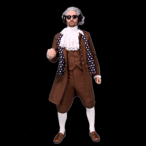 Benjamin Franklin Costume With Sunglasses And Headphones GIF