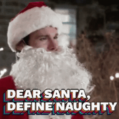 A Man Dressed As Santa Claus Says Dear Santa Define Naughty . GIF