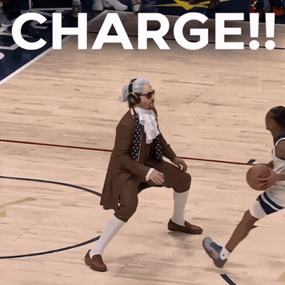 A Man Dressed As Thomas Jefferson Dribbles A Basketball GIF