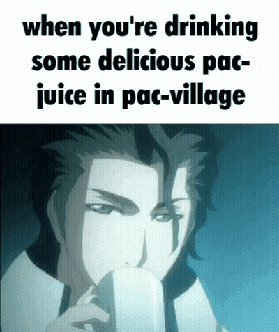 A Man Drinking A Cup Of Pac-Juice In Pac- Village GIF