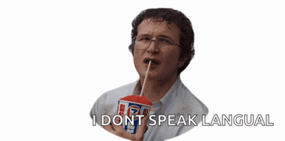 A Man Drinking From A Cup That Says I Do N't Speak Language GIF