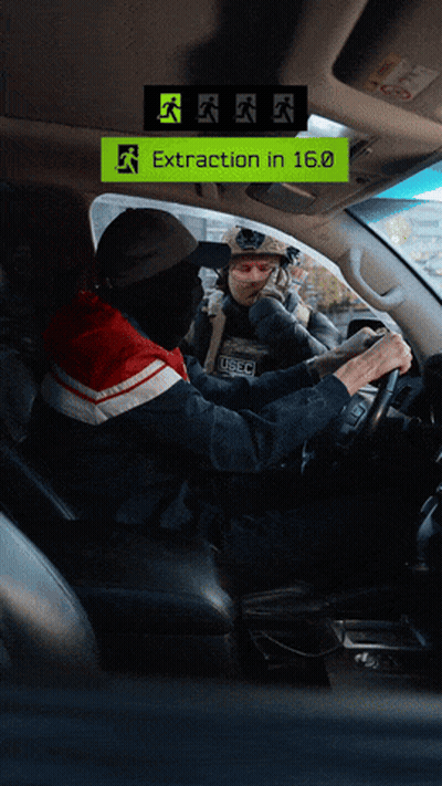 A Man Driving A Car With A Sign That Says Extraction In 143 On It GIF