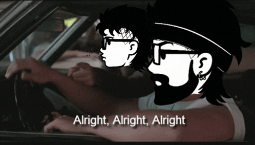 A Man Driving A Car With The Words Alright Alright Alright Behind Him GIF