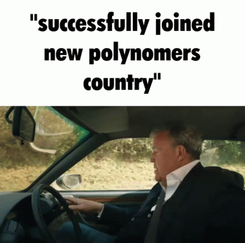 A Man Driving A Car With The Words " Successfully Joined New Polynomers Country " Written Above Him GIF