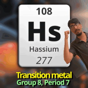 A Man Flexes His Muscles In Front Of A Periodic Table Of Hassium GIF