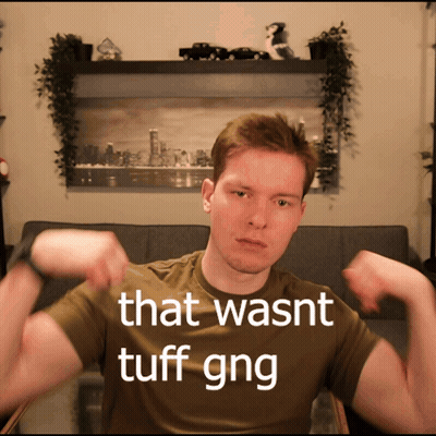 A Man Flexing His Muscles With The Words That Wasnt Tuff Gng Written On The Bottom GIF