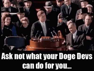 A Man Giving A Speech In Front Of A Crowd With The Words Ask Not What Your Doge Devs Can Do For You Written Below GIF