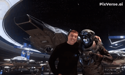 A Man Giving A Thumbs Up Next To A Robot With Pix Written On The Bottom GIF