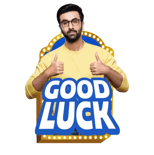 A Man Giving A Thumbs Up Next To A Sign That Says " Good Luck " Sticker