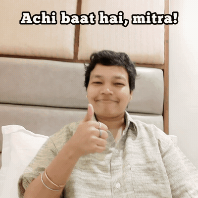 A Man Giving A Thumbs Up With The Words Achi Baat Hai Mitra Above Him GIF