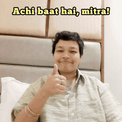 A Man Giving A Thumbs Up With The Words Achi Baat Hai Mitra Behind Him GIF