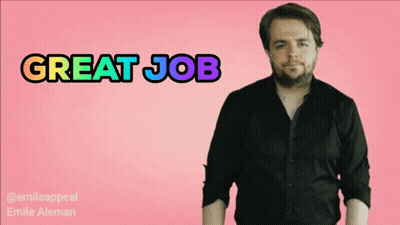 A Man Giving A Thumbs Up With The Words " Great Job " Behind Him GIF