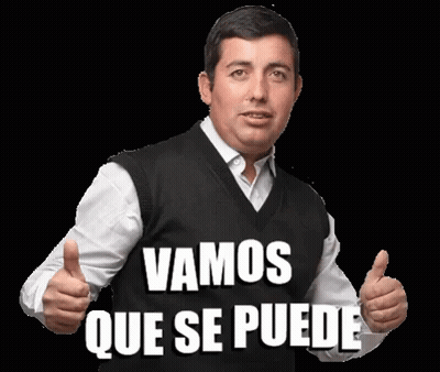A Man Giving A Thumbs Up With The Words Vamos Que Se Puede Written On His Chest GIF