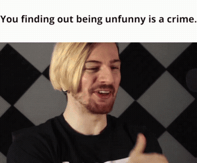 A Man Giving A Thumbs Up With The Words " You Finding Out Being Unfunny Is A Crime " On The Bottom GIF