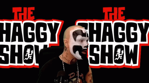 A Man Giving The Middle Finger In Front Of The Aggy Chaggy Show Logo GIF