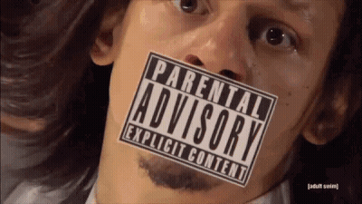A Man Has A Parental Advisory Explicit Content Sticker On His Mouth GIF