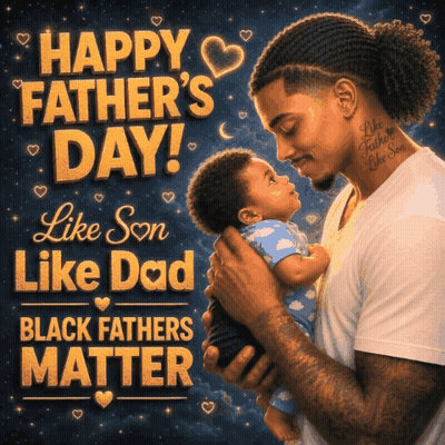 A Man Holding A Baby With The Words Happy Father 'S Day Like Son Like Dad On The Bottom GIF