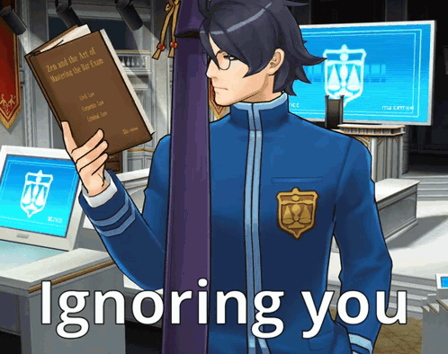 A Man Holding A Book With The Words Ignoring You On The Bottom GIF