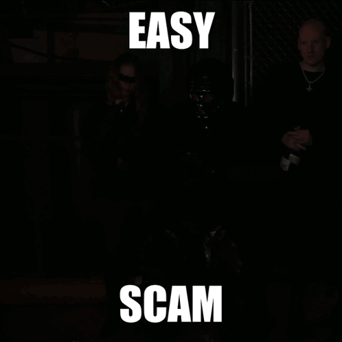 A Man Holding A Bottle In The Dark With The Words Easy Scam GIF