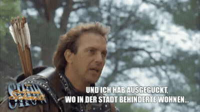 A Man Holding A Bow And Arrow Says Und Ich Hab Ausgeguckt GIF