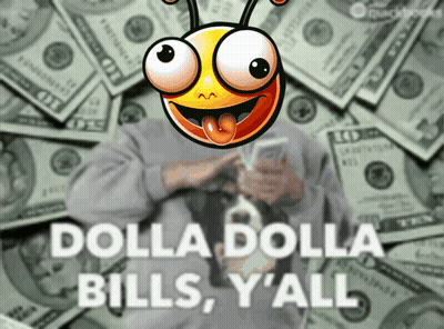 A Man Holding A Bunch Of Money With The Words Dolla Dolla Bills Y'all Behind Him GIF