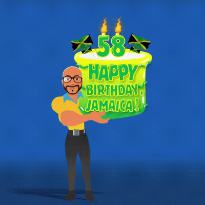 A Man Holding A Cake That Says Happy Birthday Jamaica On It GIF