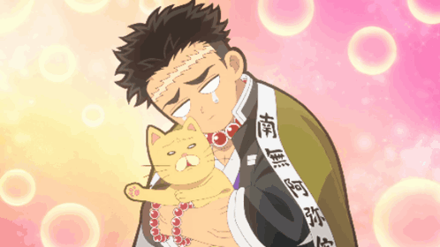 A Man Holding A Cat With Chinese Writing On His Shirt GIF