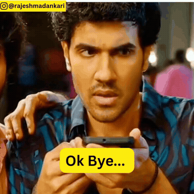 A Man Holding A Cell Phone With A Yellow Sticker That Says " Ok Bye " GIF
