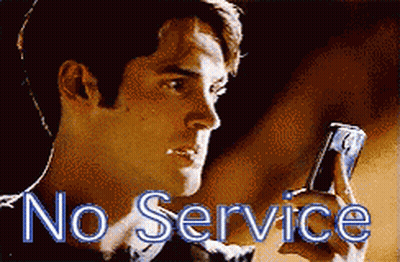 A Man Holding A Cell Phone With The Words " No Service " On The Bottom GIF