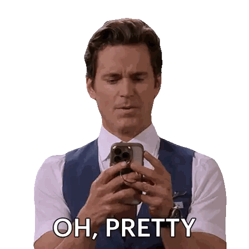 A Man Holding A Cell Phone With The Words Oh Pretty Written Below Him Sticker