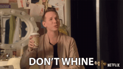 A Man Holding A Cup Of Coffee And Saying " Don 'T Whine " GIF