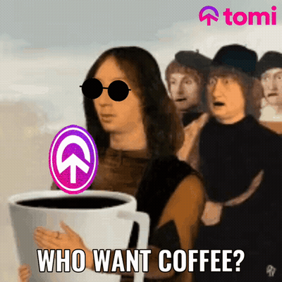 A Man Holding A Cup Of Coffee With The Words Who Want Coffee GIF