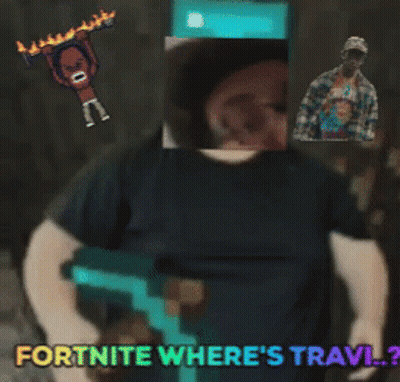 A Man Holding A Diamond Sword With The Words Fortnite Where 'S Travi ? GIF