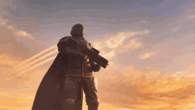 A Man Holding A Gun In Front Of A Sunset GIF