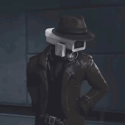 A Man Holding A Gun With A Camera Attached To His Head GIF