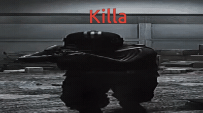 A Man Holding A Gun With The Word Killa In Red GIF