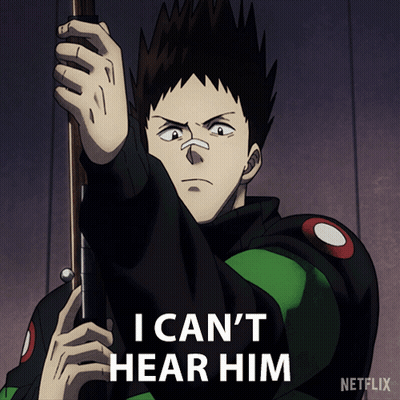 A Man Holding A Gun With The Words I Can 'T Hear Him Above Him GIF
