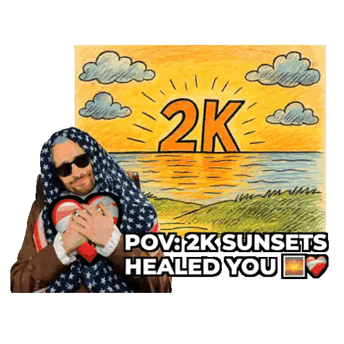 A Man Holding A Heart With The Words Pov 2K Sunsets Healed You On The Bottom Sticker