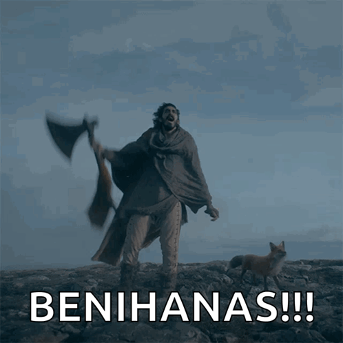 Man Holding Large Axe With Benihanas Text GIF