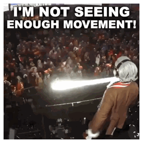 A Man Holding A Light Saber In Front Of A Crowd With The Words I 'M Not Seeing Enough Movement Sticker